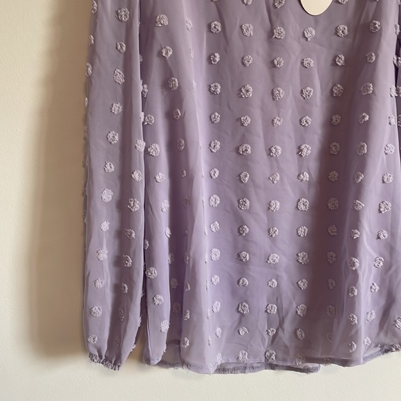 NWT Qearal Lilac Blouse Small Purple Long Sleeve Pom Pom Dots Pullover Loose - Picture 4 of 14